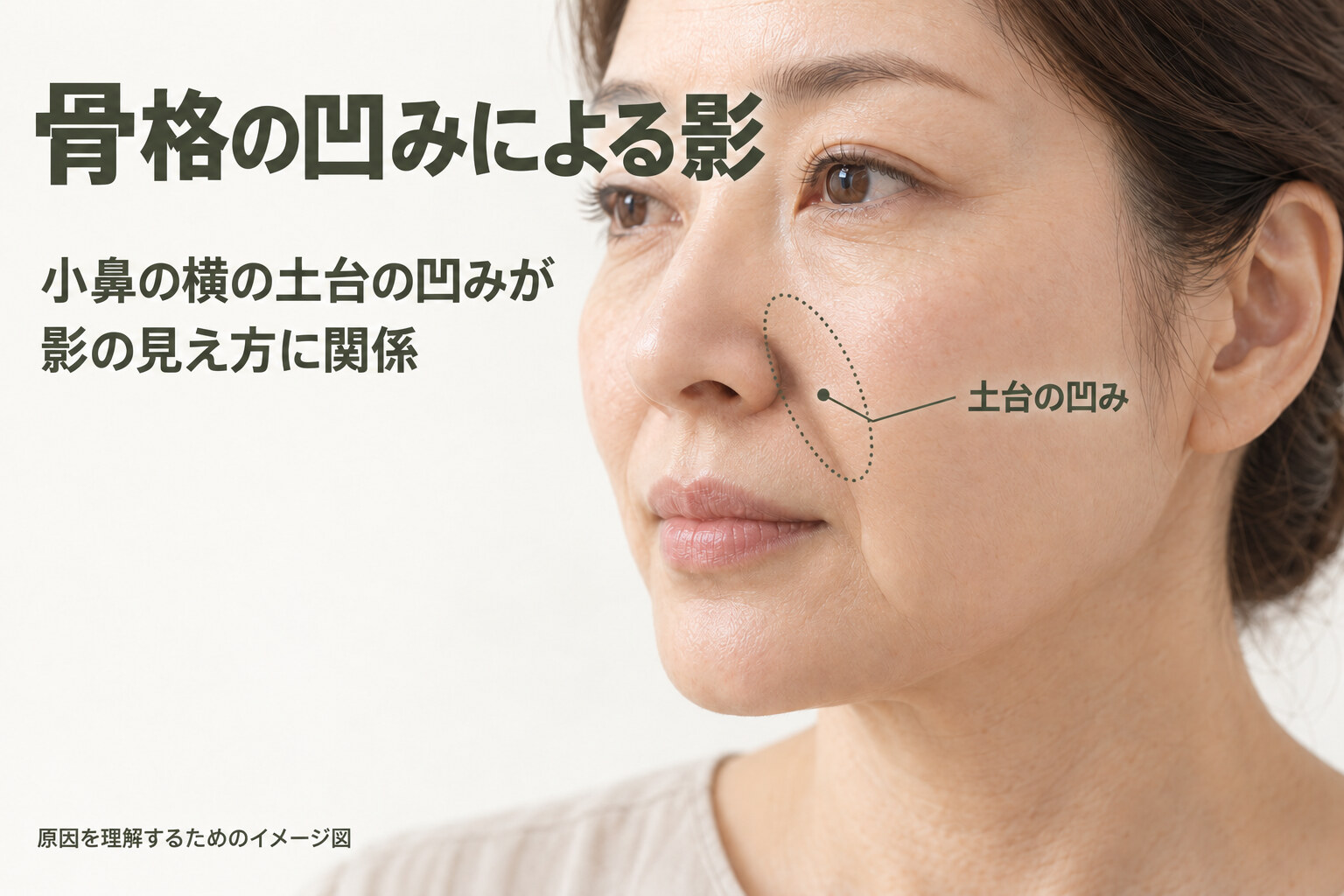 骨格の凹みによる影が強い場合を説明するイメージ図